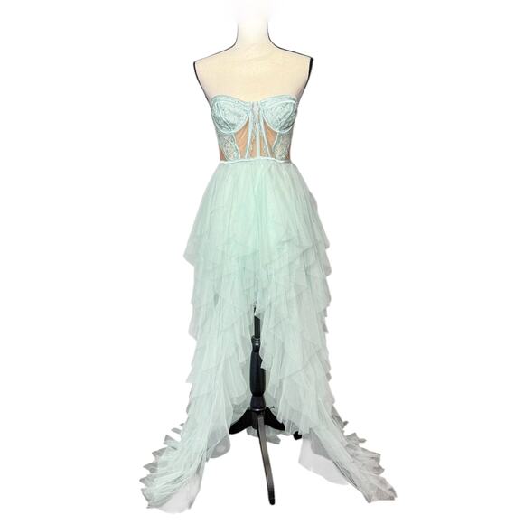 For Love and Lemons Dress Bustier Gown Tiered Tulle Prom Strapless Mint M NWT - Picture 12 of 12